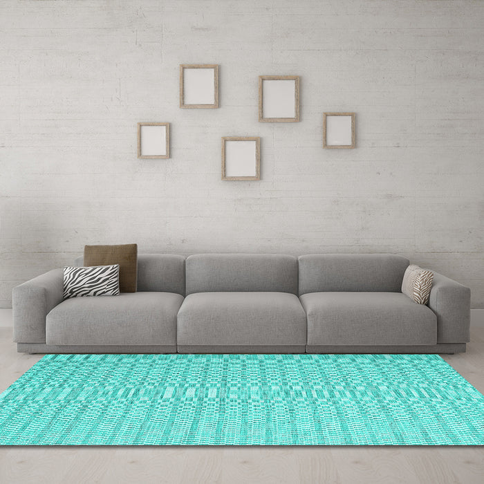 Machine Washable Abstract Turquoise Contemporary Area Rugs in a Living Room,, wshcon2133turq