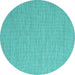 Round Machine Washable Abstract Turquoise Contemporary Area Rugs, wshcon2134turq