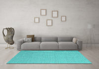 Machine Washable Abstract Turquoise Contemporary Rug, wshcon2136turq