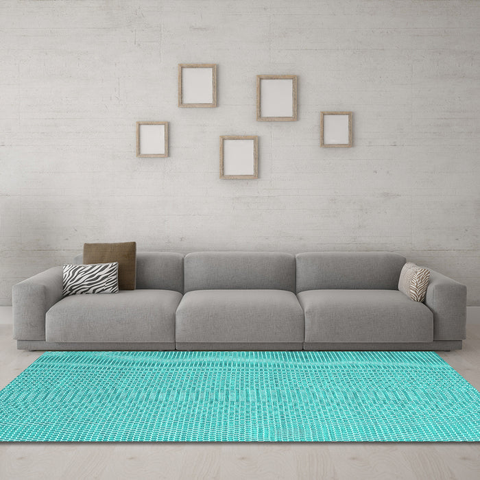 Machine Washable Abstract Turquoise Contemporary Area Rugs in a Living Room,, wshcon2136turq