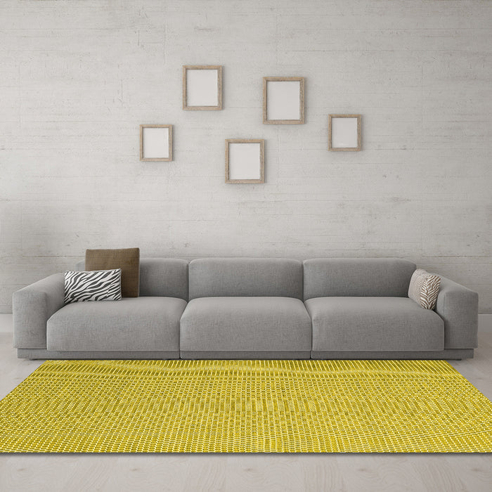 Machine Washable Abstract Yellow Contemporary Rug in a Living Room, wshcon2136yw