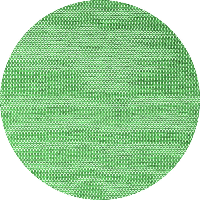Round Machine Washable Abstract Emerald Green Contemporary Area Rugs, wshcon2136emgrn