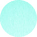 Round Machine Washable Solid Turquoise Modern Area Rugs, wshcon2137turq