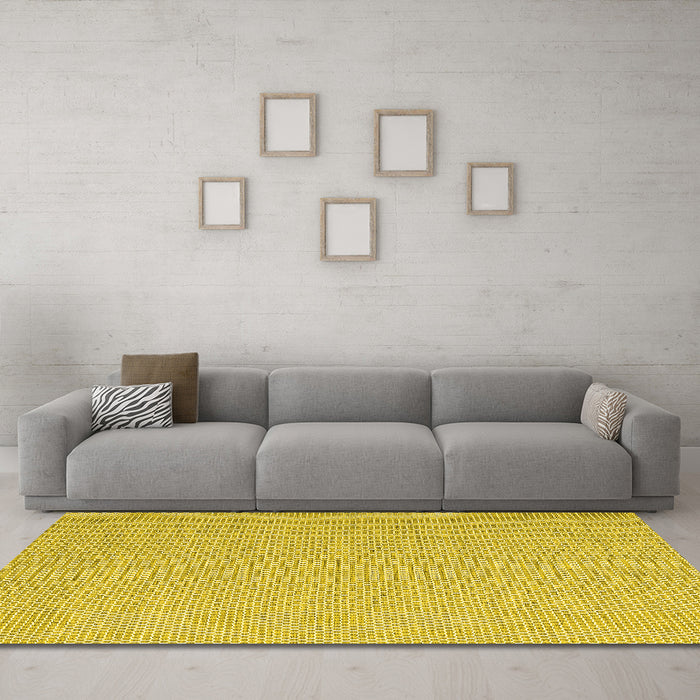 Machine Washable Abstract Yellow Contemporary Rug in a Living Room, wshcon2138yw