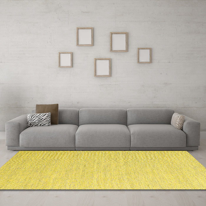 Machine Washable Abstract Yellow Contemporary Rug in a Living Room, wshcon2139yw