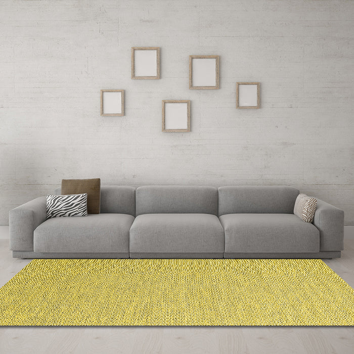 Machine Washable Abstract Yellow Contemporary Rug in a Living Room, wshcon2140yw