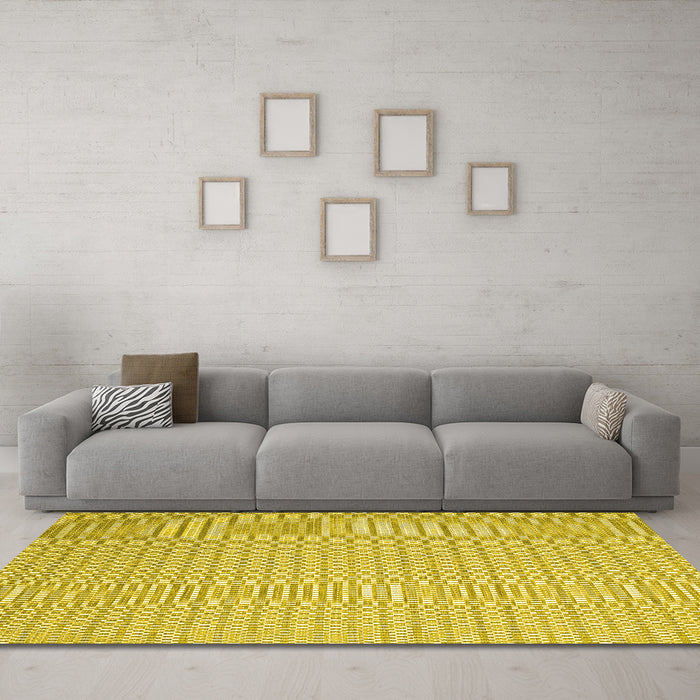 Machine Washable Abstract Yellow Contemporary Rug in a Living Room, wshcon2142yw