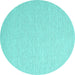 Round Machine Washable Abstract Turquoise Contemporary Area Rugs, wshcon2145turq