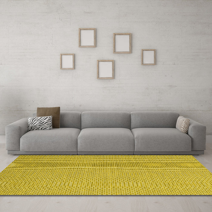 Machine Washable Abstract Yellow Contemporary Rug in a Living Room, wshcon2146yw