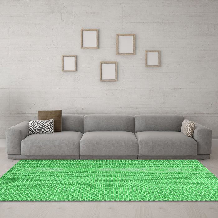 Machine Washable Abstract Green Contemporary Area Rugs in a Living Room,, wshcon2146grn