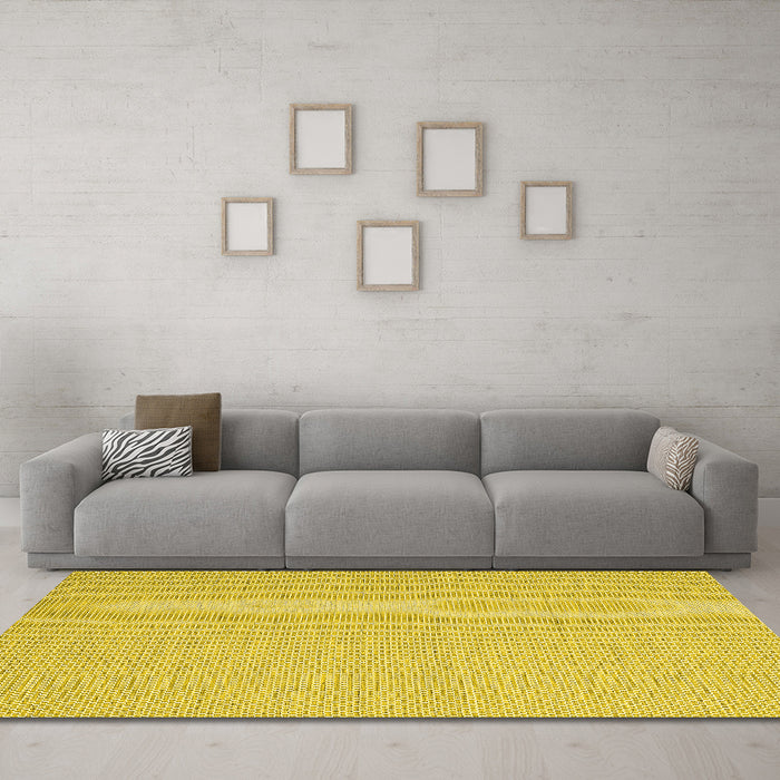 Machine Washable Abstract Yellow Contemporary Rug in a Living Room, wshcon2149yw