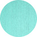 Round Machine Washable Abstract Turquoise Contemporary Area Rugs, wshcon2150turq