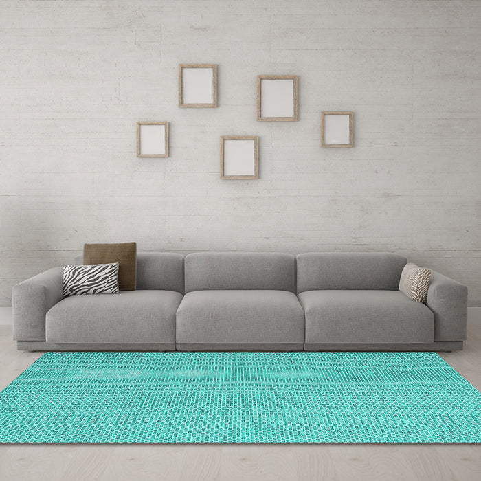 Machine Washable Abstract Turquoise Contemporary Area Rugs in a Living Room,, wshcon2153turq
