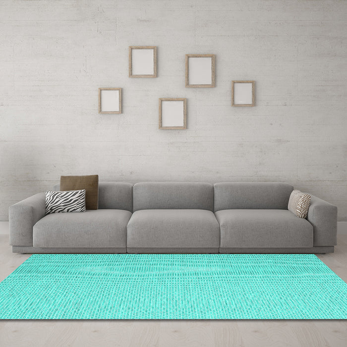 Machine Washable Abstract Turquoise Contemporary Area Rugs in a Living Room,, wshcon2154turq