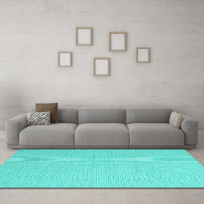 Machine Washable Abstract Turquoise Contemporary Area Rugs in a Living Room,, wshcon2155turq