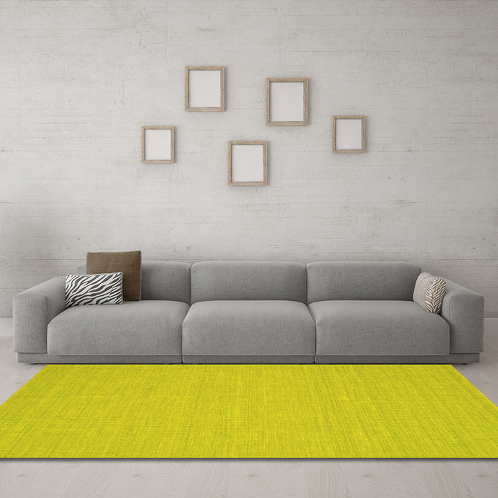 Machine Washable Abstract Yellow Contemporary Rug in a Living Room, wshcon215yw