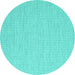 Round Machine Washable Abstract Turquoise Contemporary Area Rugs, wshcon2161turq