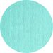 Round Machine Washable Abstract Turquoise Contemporary Area Rugs, wshcon2163turq