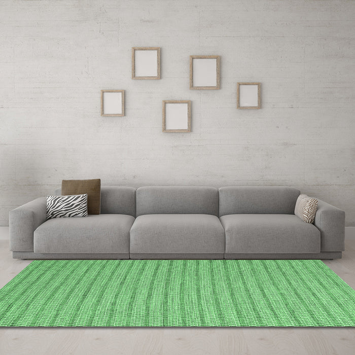 Machine Washable Abstract Emerald Green Contemporary Area Rugs in a Living Room,, wshcon2166emgrn