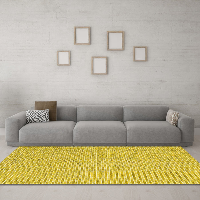 Machine Washable Abstract Yellow Contemporary Rug in a Living Room, wshcon2170yw