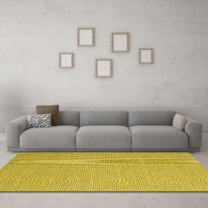 Machine Washable Abstract Yellow Contemporary Rug in a Living Room, wshcon2173yw