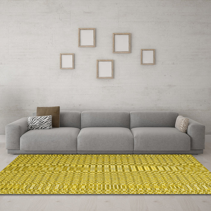 Machine Washable Abstract Yellow Contemporary Rug in a Living Room, wshcon2174yw