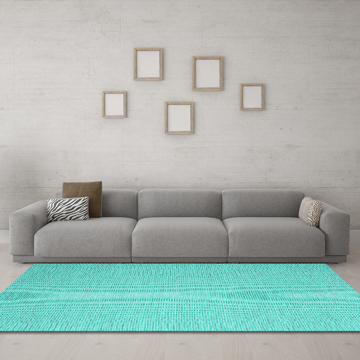 Machine Washable Abstract Turquoise Contemporary Area Rugs in a Living Room,, wshcon2176turq