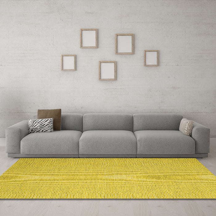 Machine Washable Abstract Yellow Contemporary Rug in a Living Room, wshcon2176yw