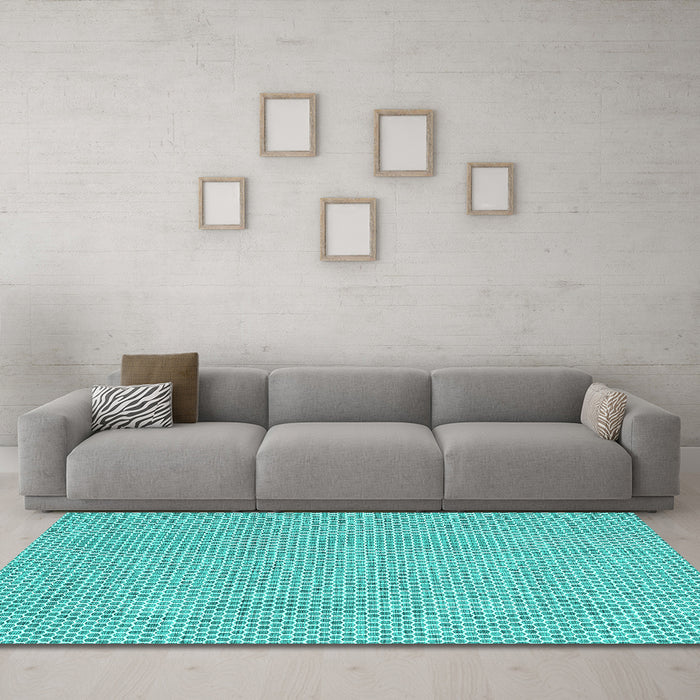 Machine Washable Abstract Turquoise Contemporary Area Rugs in a Living Room,, wshcon2178turq