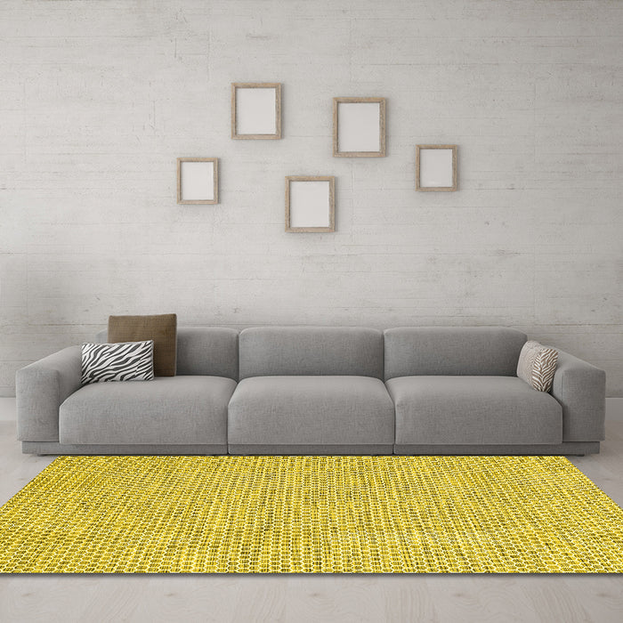 Machine Washable Abstract Yellow Contemporary Rug in a Living Room, wshcon2179yw