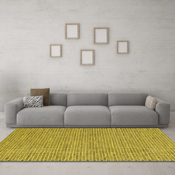 Machine Washable Abstract Yellow Contemporary Rug in a Living Room, wshcon2181yw