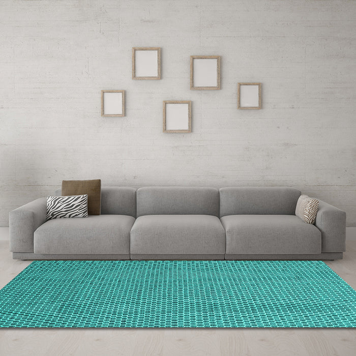 Machine Washable Abstract Turquoise Contemporary Area Rugs in a Living Room,, wshcon2184turq