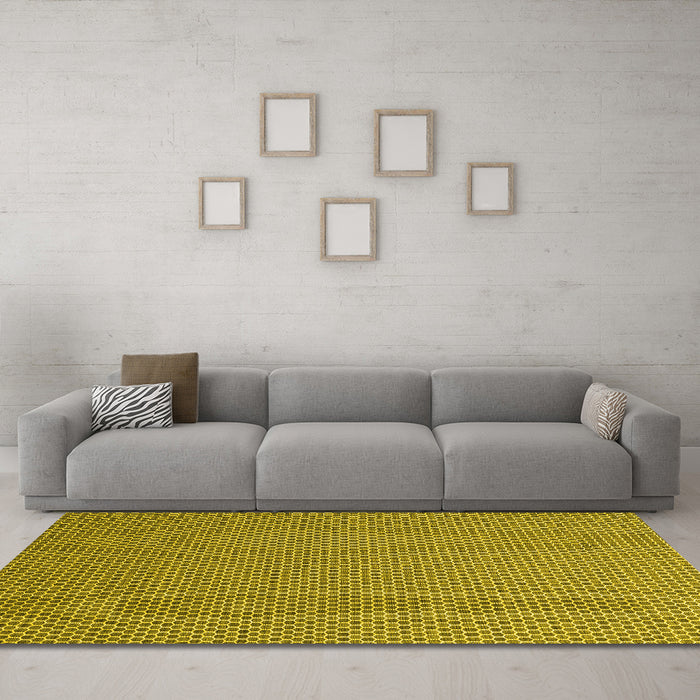 Machine Washable Abstract Yellow Contemporary Rug in a Living Room, wshcon2184yw