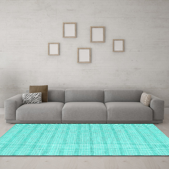 Machine Washable Abstract Turquoise Contemporary Area Rugs in a Living Room,, wshcon2185turq
