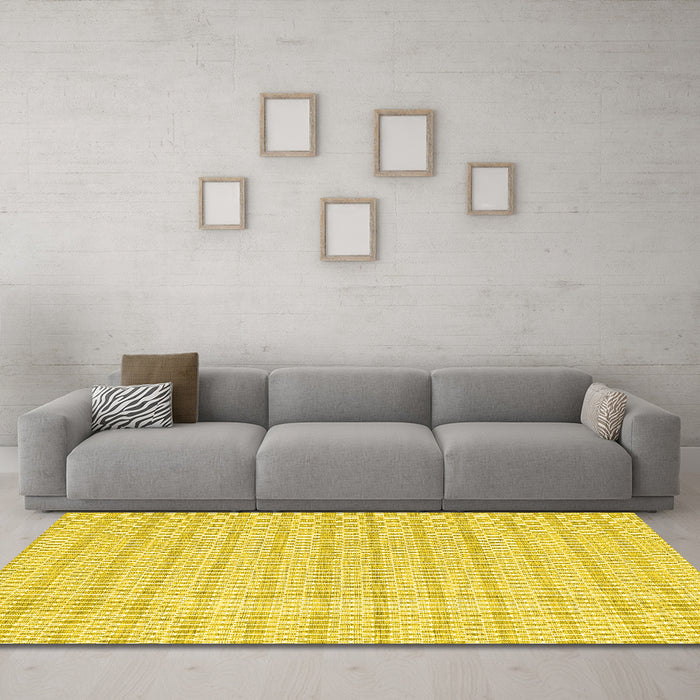 Machine Washable Abstract Yellow Contemporary Rug in a Living Room, wshcon2185yw