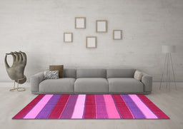 Machine Washable Oriental Pink Traditional Rug in a Living Room, wshcon2189pnk