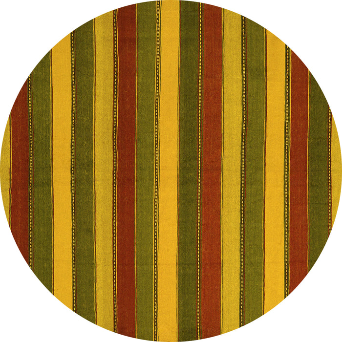 Round Machine Washable Southwestern Yellow Country Rug, wshcon2190yw