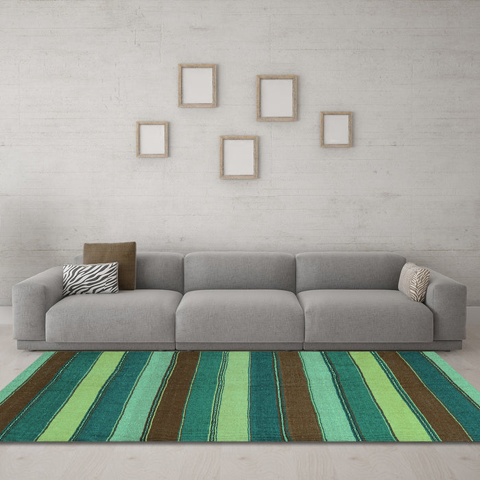 Machine Washable Southwestern Turquoise Country Area Rugs in a Living Room,, wshcon2190turq