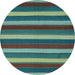 Round Machine Washable Southwestern Light Blue Country Rug, wshcon2190lblu