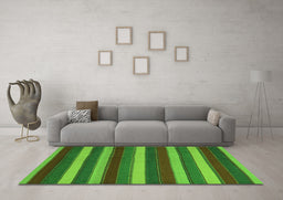 Machine Washable Southwestern Green Country Area Rugs in a Living Room,, wshcon2190grn