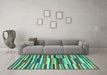 Machine Washable Southwestern Turquoise Country Area Rugs in a Living Room,, wshcon2191turq