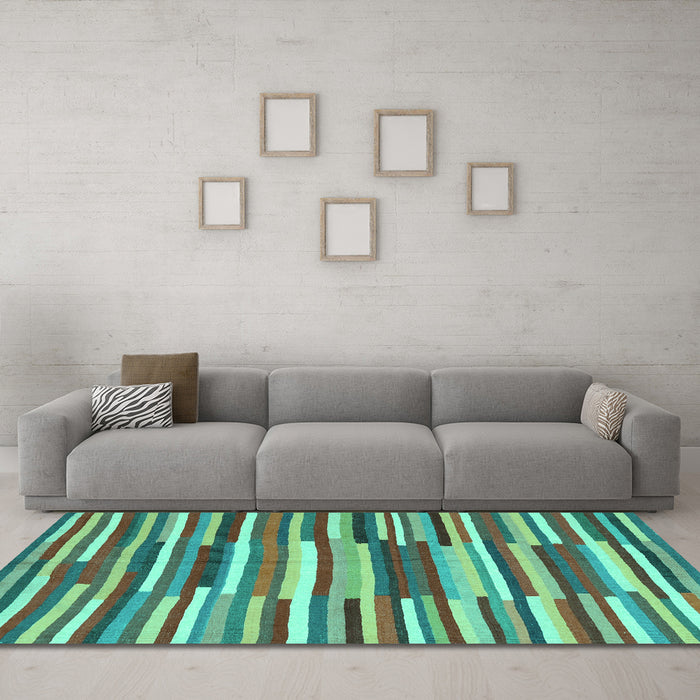 Machine Washable Southwestern Turquoise Country Area Rugs in a Living Room,, wshcon2191turq