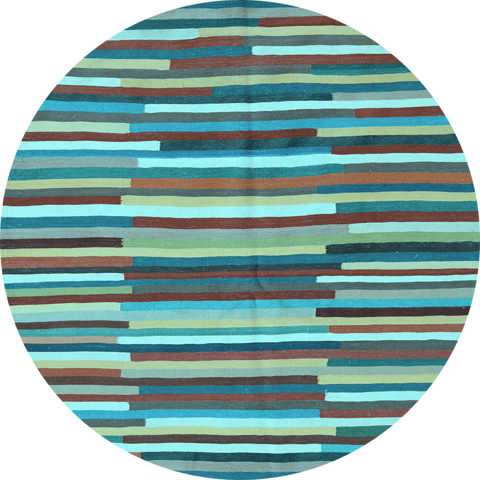 Round Machine Washable Southwestern Light Blue Country Rug, wshcon2191lblu
