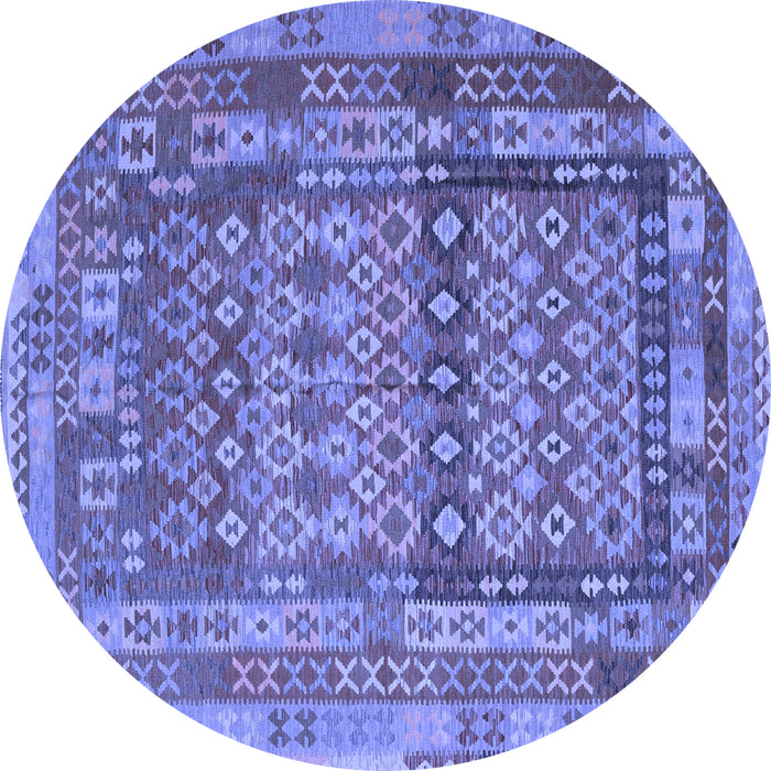 Round Machine Washable Southwestern Blue Country Rug, wshcon2192blu