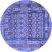 Round Machine Washable Southwestern Blue Country Rug, wshcon2192blu