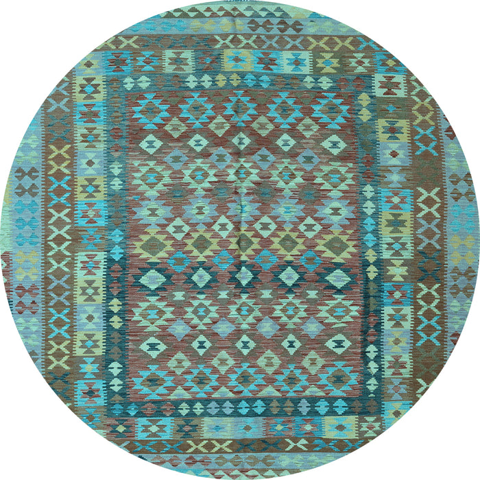 Round Southwestern Light Blue Country Rug, con2192lblu
