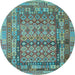 Round Southwestern Light Blue Country Rug, con2192lblu