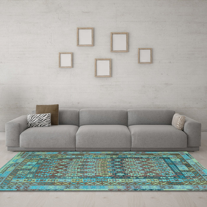 Machine Washable Southwestern Light Blue Country Rug in a Living Room, wshcon2192lblu