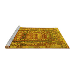 Sideview of Machine Washable Southwestern Yellow Country Rug, wshcon2192yw