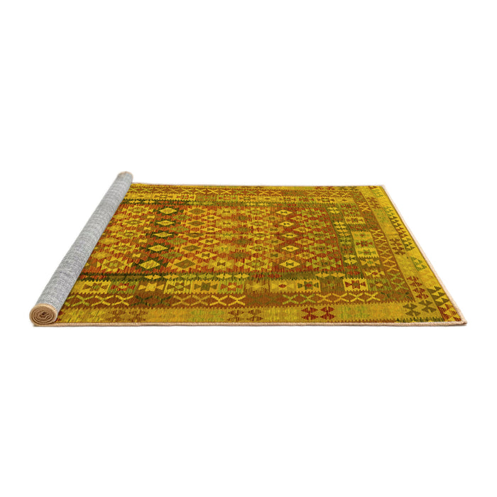 Sideview of Machine Washable Southwestern Yellow Country Rug, wshcon2192yw